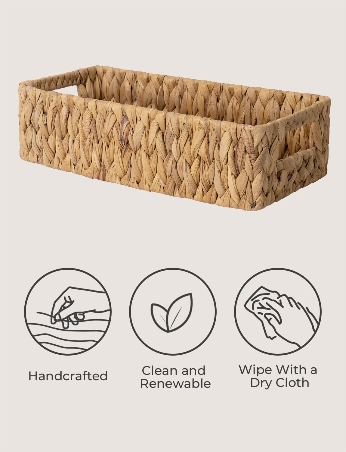 StorageWorks Water Hyacinth Basket for Toilet Paper, Wicker Baskets for Storage with Built-in Handles, 14 ¼"L x 6 ½"W x 3 ¾"H