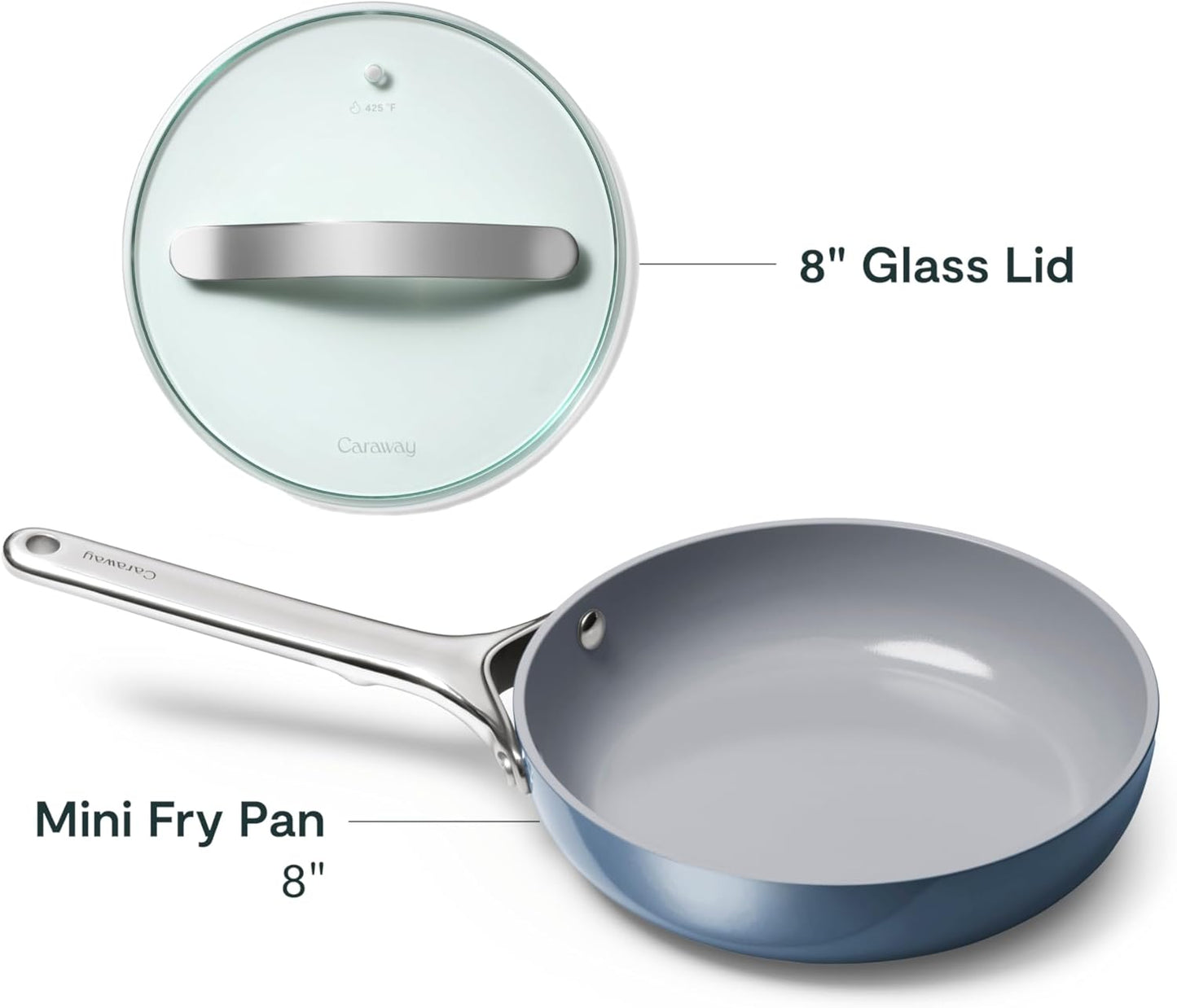 Caraway Nonstick Ceramic Mini Fry Pan With Glass Lid (1.05 qt, 8") - Non Toxic, PTFE & PFOA Free - Oven Safe & Compatible with All Stovetops (Gas, Electric & Induction) - Navy