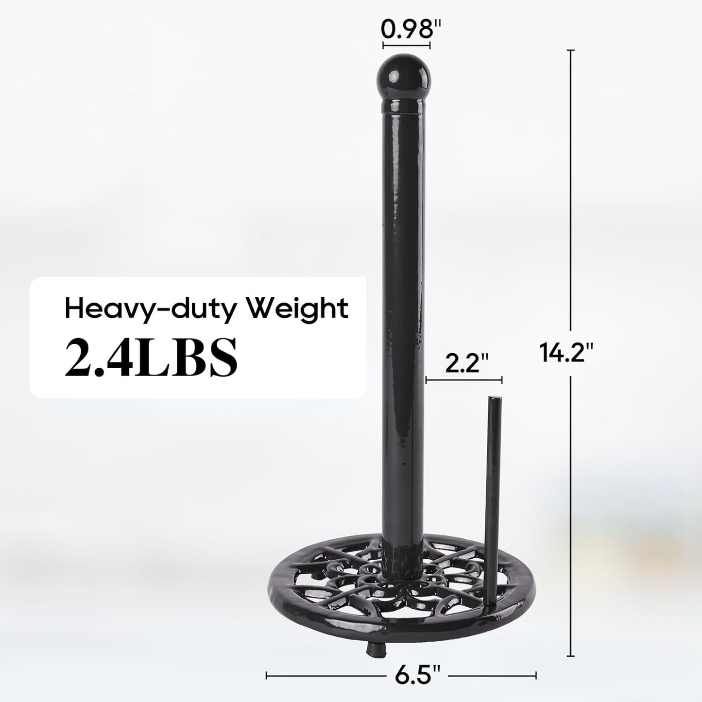 JOGREFUL Paper Towel Holder Stand, Cast Iron Kitchen Paper Towel Countertop Vintage Stand with Weighted-Base, Bathroom Organization for Family Standard Large Size Roll Paper, Classic Style, Black