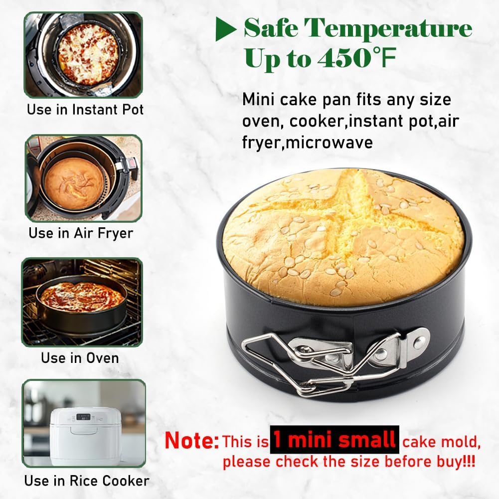 Tellshun 4 Pack Small Springform Cheesecakes Pan Tins Set 4 Inch Mini Baking Mold 4 Pieces Round Leakproof Nonstick Removable Bottom Bakeware for Pie Pizzas and Quiches Includes 50Pcs Parchment Paper