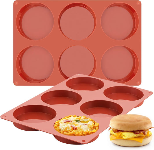 JOERSH 2-PK Silicone Egg Mold for Breakfast Sandwiches 4 Inch Round Muffin Top/Egg Pan, Oven Baking Silicone Molds for Hamburger Buns, English Muffins, Pancakes, Eggs Patty Bites