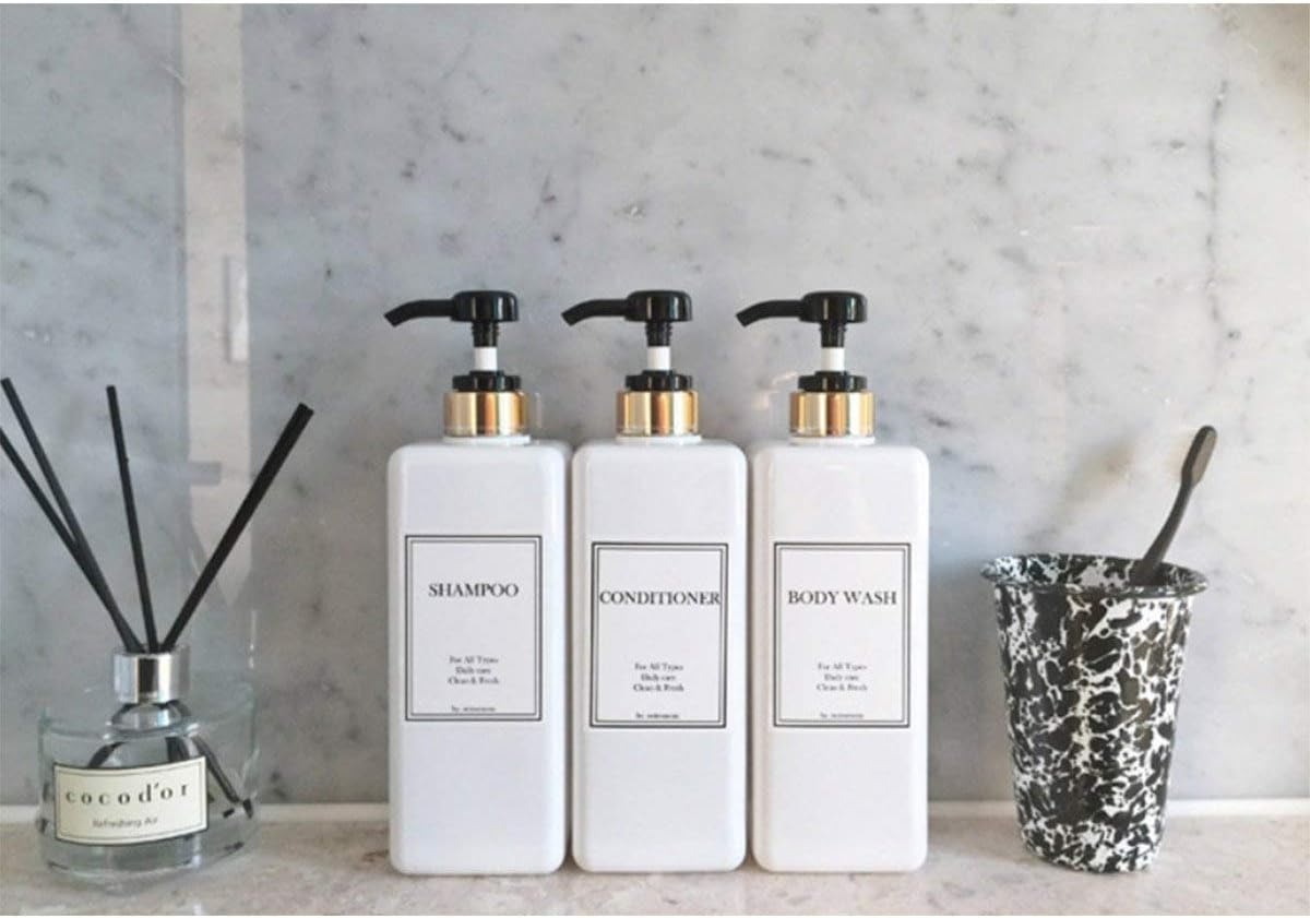 Beauty Bathroom Preprinted Labels, Water Resistant Organization labels, Sticker for Vanity Countertop, Kitchen, Pantry, Toiletry, 24 Dispenser Shampoo labels stickers waterproof (Pack of 2)