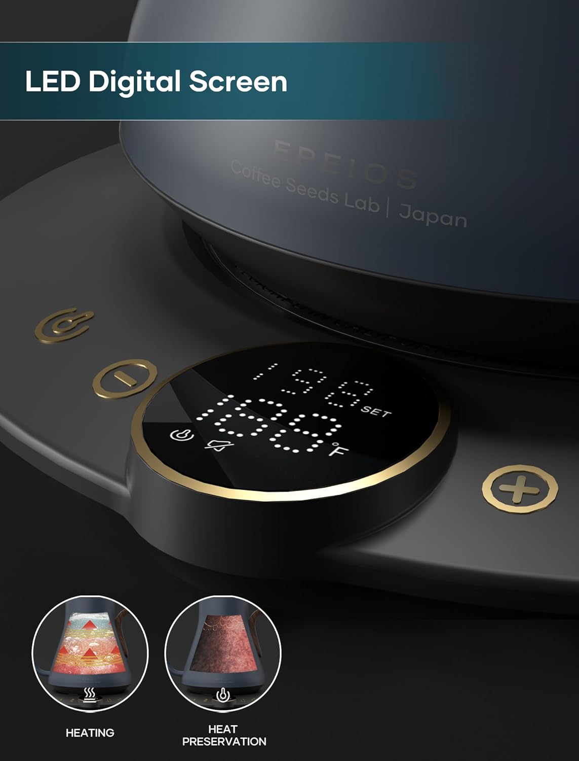 Electric Kettles, INTASTING Gooseneck Electric Kettle, ±1℉ Temperature Control, Stainless Steel Inner, Quick Heating, for Pour Over Coffee, Brew Tea, Boil Hot Water, 0.9L (Navy Blue)