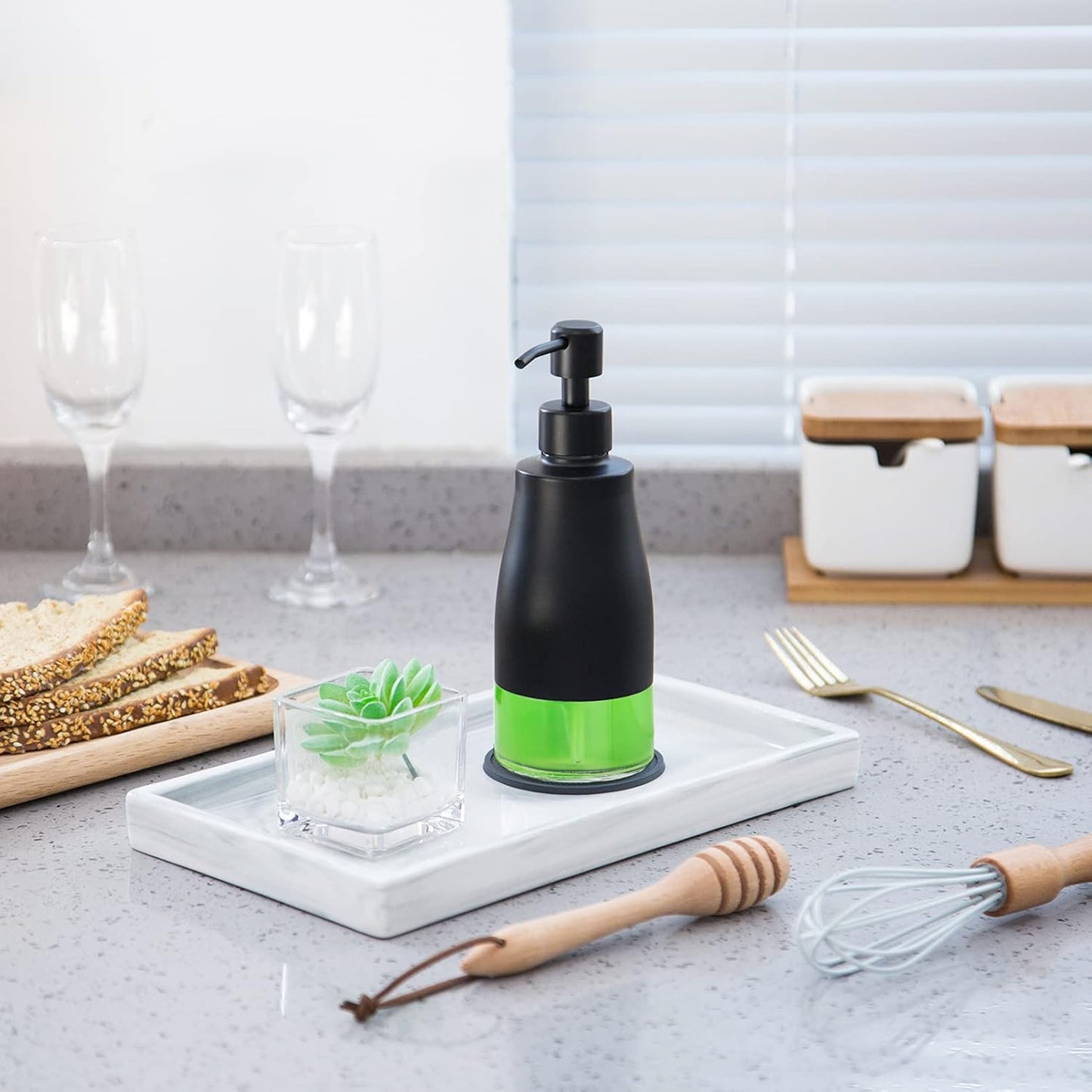 Gaussra Black Soap Dispenser with Coasterand Stickers, Refillable Liquid Stainless Steel Soap Dispenser for Kitchen Sink, Bathroom Countertop (11OZ / 320ML)