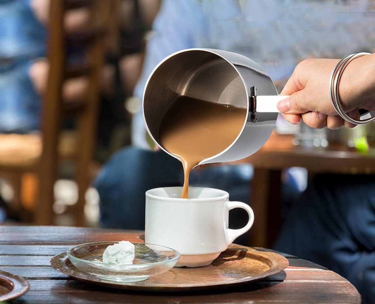 IMEEA Milk Warmer Pot Turkish Coffee Pot 18/10 Tri-Ply Stainless Steel Butter Warmer with Spout (30oz/900ml)