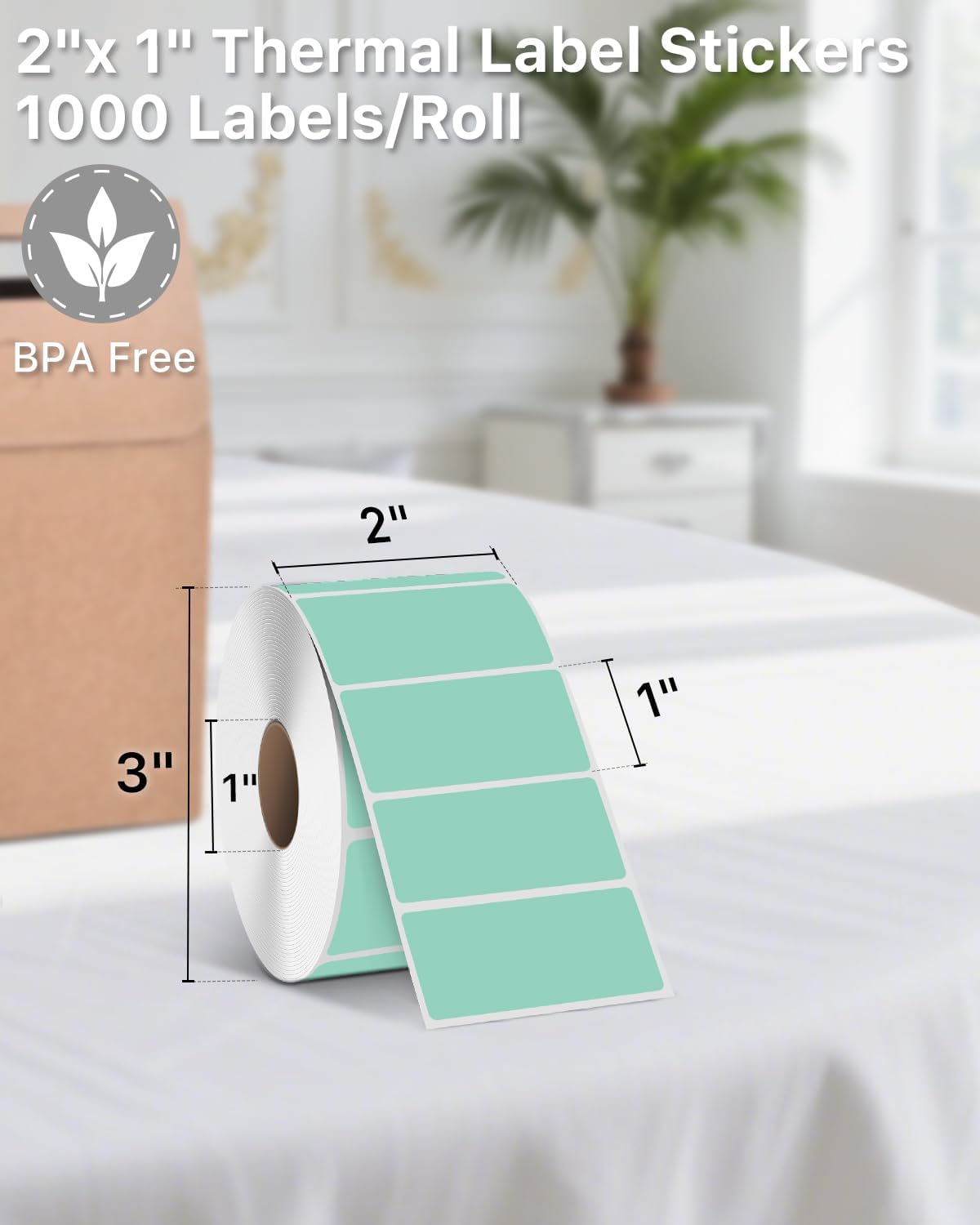 iEager 2x1 Inch Thermal Labels, Green Rectangle Thermal Printer Stickers, Durable Shipping Label Printer Sticker for Barcode, Name, Address, 1000 Labels/Roll