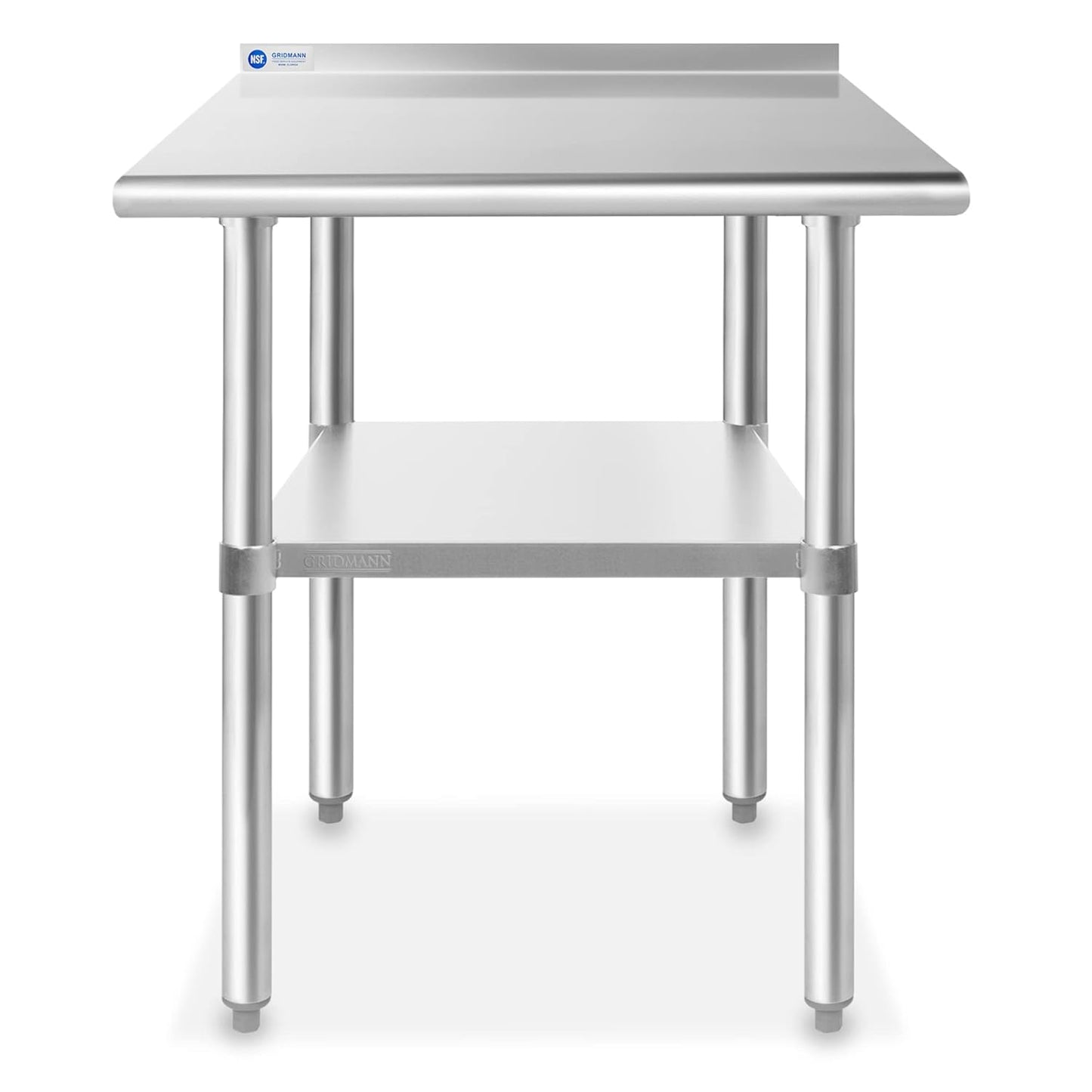 GRIDMANN Stainless Steel Kitchen Prep Table 30 x 24 Inches with Backsplash & Under Shelf, NSF Commercial Work Table for Restaurant and Home