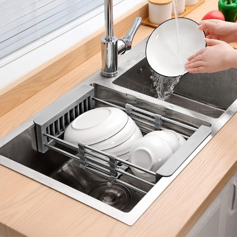 Cyrank Over The Sink Dish Drying Rack, Over The Sink Dish Drying Rack Expandable Over Sink Grill Telescopic Drain Basket Kitchen Rack Drain Basket Sink Drying Rack(S#Black)