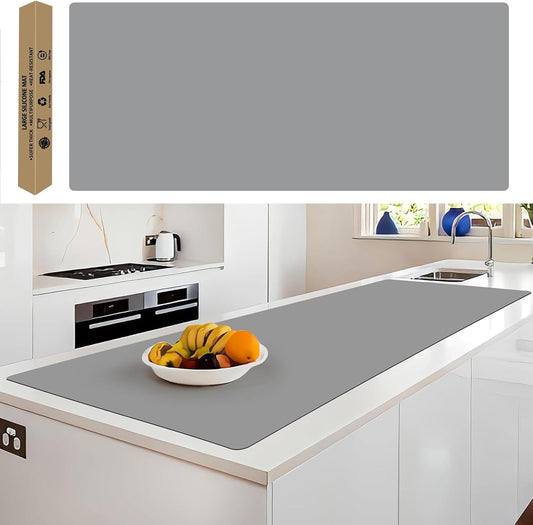 Extra Large Silicone Mat, 78.7”x 23.6”Non-Slip Heat Resistant Mats, Thicken Kitchen Countertop Protector Mat, Cuttable Waterproof Protector Mat for Kitchen Counter or Crafts (Light Grey)
