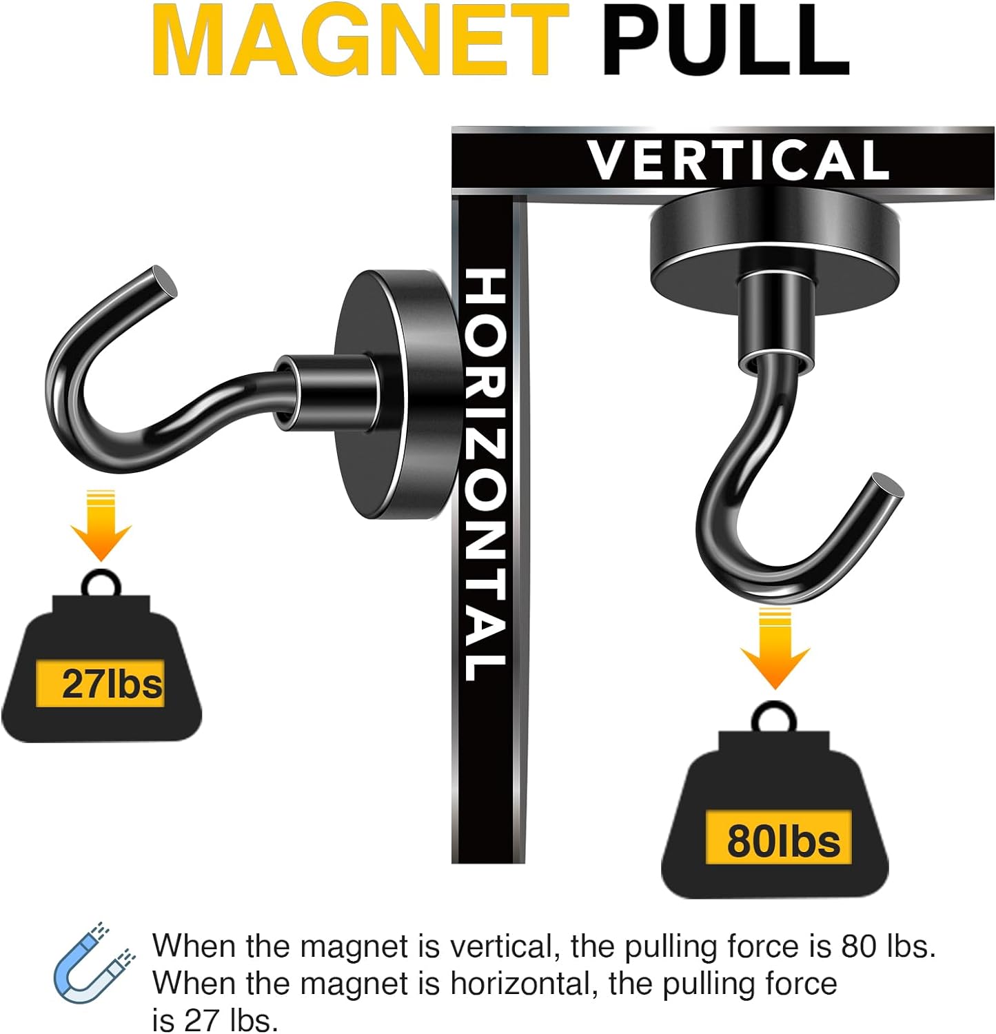 DIYMAG Outdoor Hooks for Hanging String Lights, Balck Magnetic Hooks Strong 80lbs+ Hanging Party Light Wall Cable 2025 Cruise Cabin Ship Essentials Heavy Duty Strong Magnets for Outside Grill 10PCS