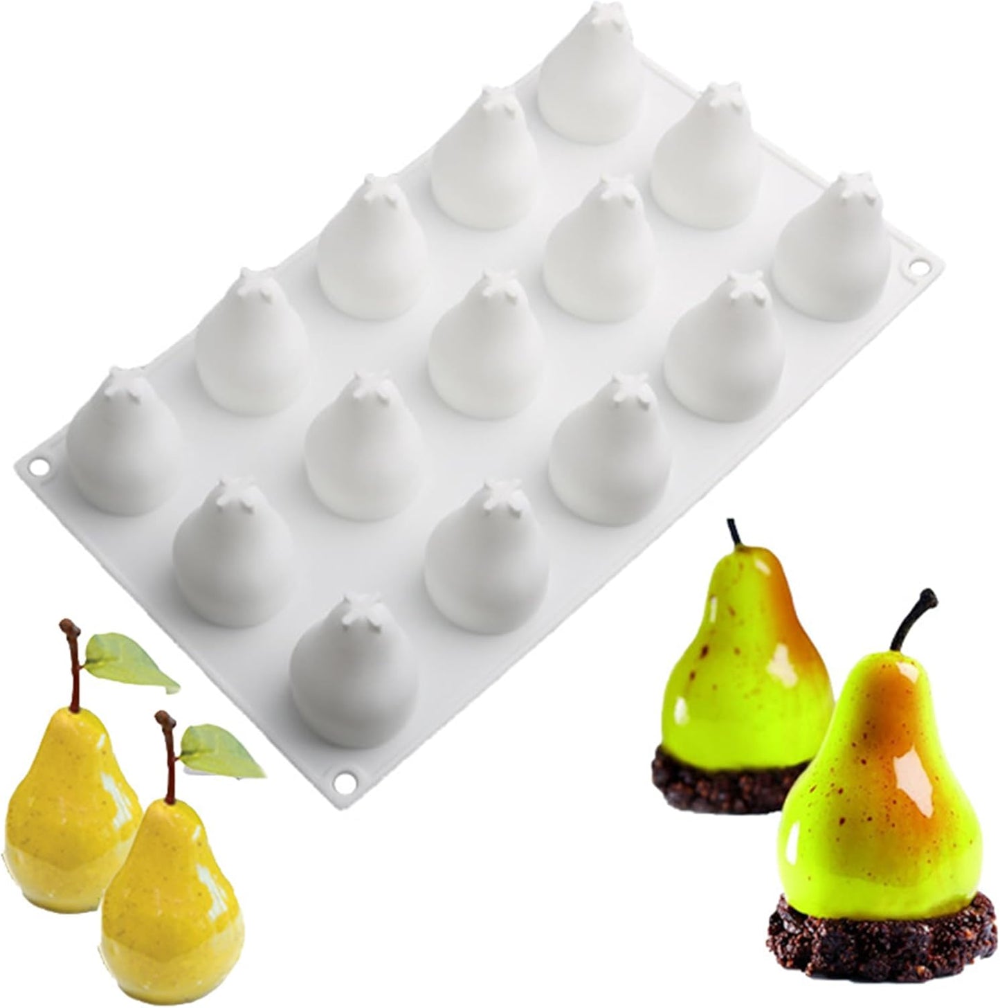 OCPO KITCHEN 3D Pear Shape Silicone Molds for Baking Mousse Cake, 3D Silicone Baking Mold for Candy Pastry Chocolate Truffle Cupcake Jelly Cookie Pudding Cake Decoration Mold, Pear Shape (15-Cavity)