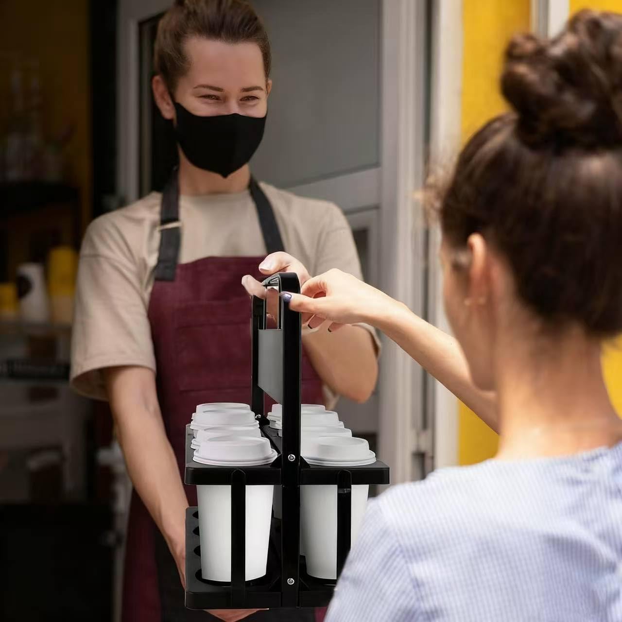 Bodaon 8 Cup Drink Carrier with Handle, Plastic Cup Carriers for Drinks, Drink Holder for Car, GrubHub/Eats Doordash Accessories, Portable Foldable Reusable Mobile, Use for Food Delivery Bag, Black