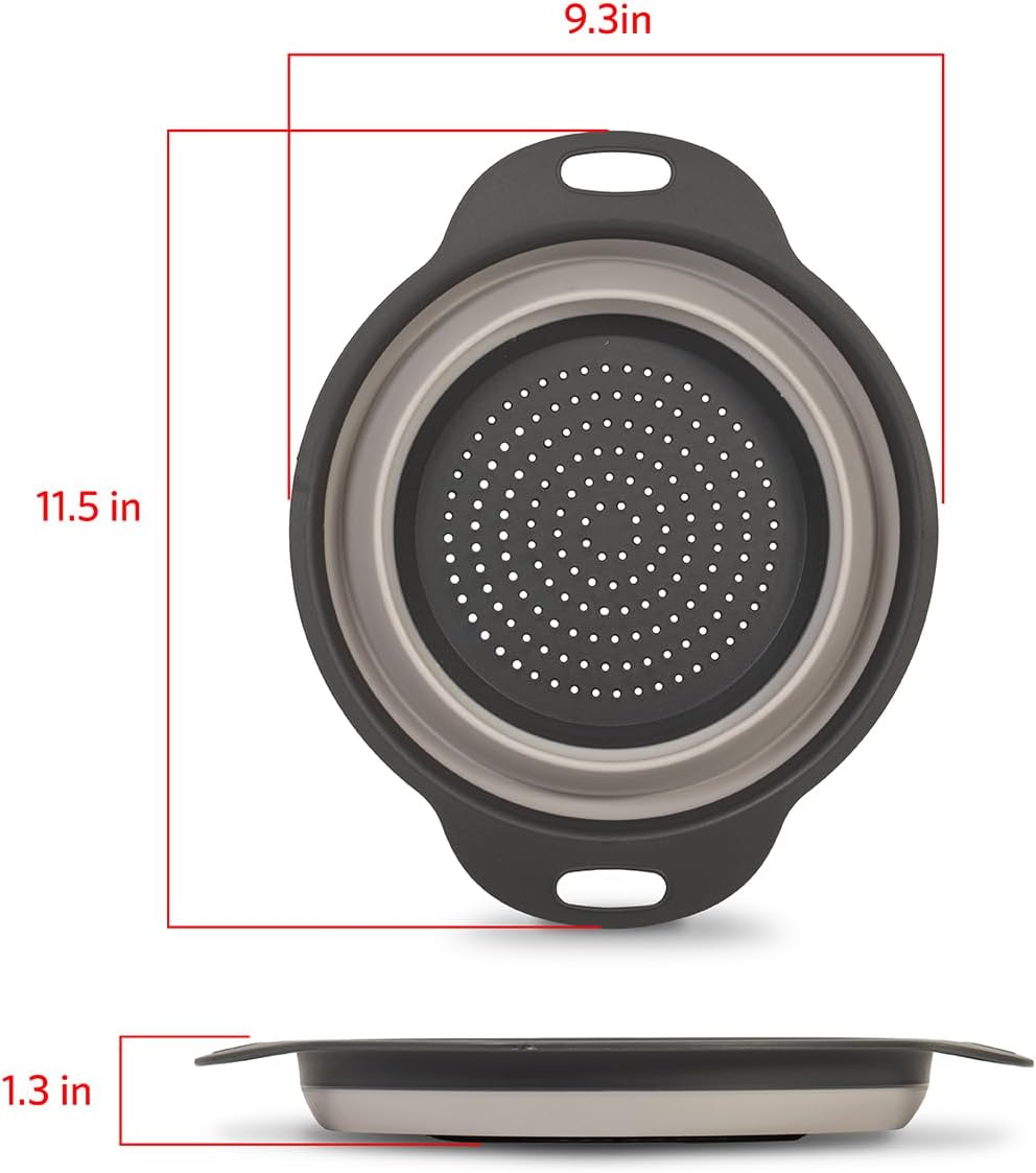 Glad Collapsible Colander Strainer - 2L | Small Pasta Drainer for Kitchen, Vegetables, and Fruit | Round Plastic Foldable Draining Basket for Easy Storage,Grey
