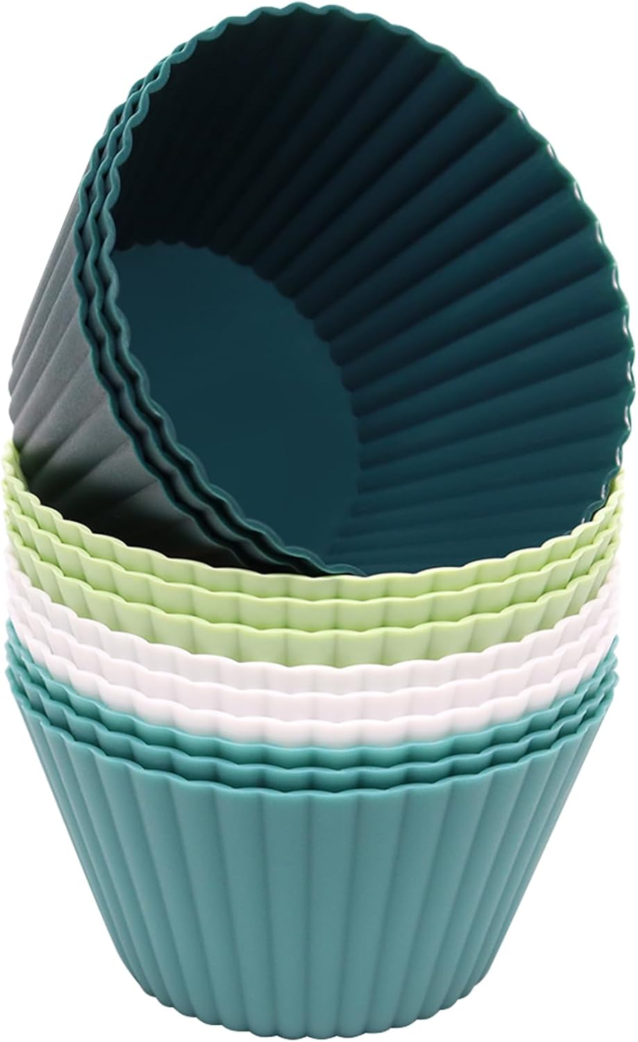Extra Large Silicone Cupcake Muffin Cups 12 Pcs, 3.54 Inch Muffin Liners, Reusable Jumbo Silicone Baking Cups Easy to Clean, Great for Cupcake, Mousse(3 Green, White)