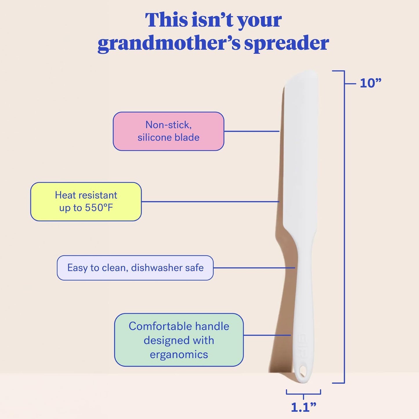 GIR: Get It Right Silicone Spreader - Silicone Butter Spreader - Food Grade Scraper - BPA & BPS Free - Baking Supplies - Home & Kitchen Gadgets - 10" x 1.10" - Studio White