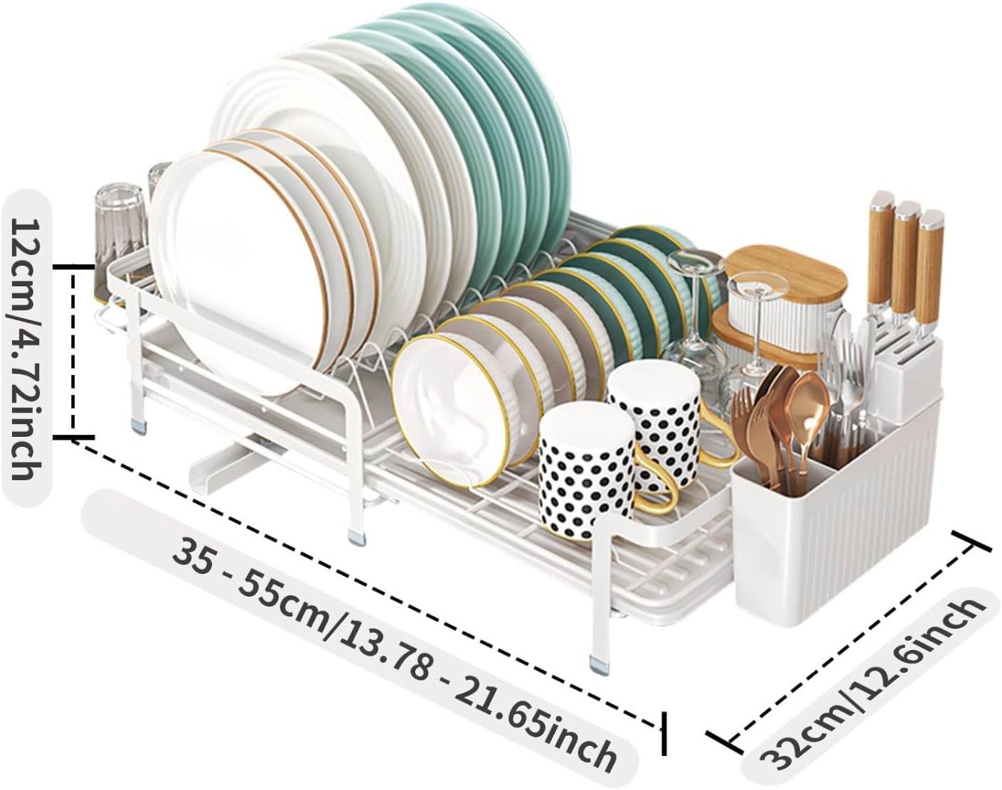 Dish Drying Rack, Dish Racks for Kitchen Counter, Over The Sink Dish Drying Rack, Expandable Dish Drainers with Drain Board Cup Holder and Utensil Holder, Kitchen Organizers and Storage