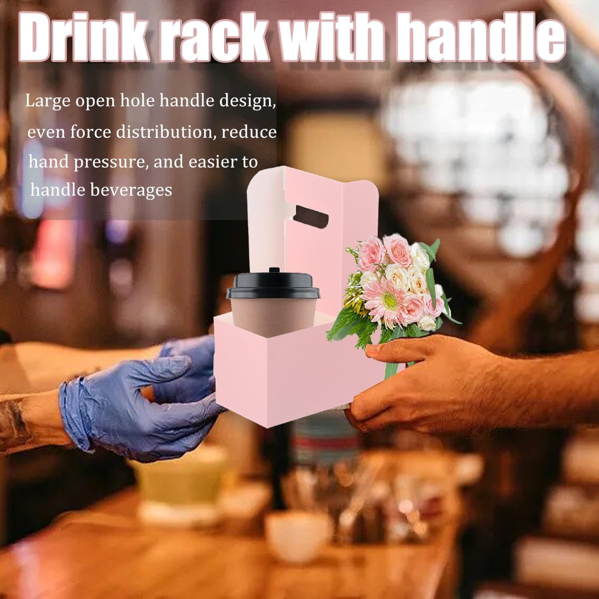 Drink Carrier with Handle Cup Coffee Holder Sturdy Beverage Carriers Pink