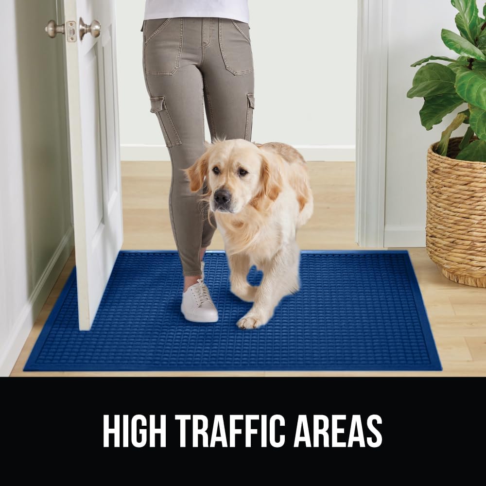GORILLA GRIP Front Door Mat, 35x23, Indoor Outdoor Ultra Absorbent HydroAbsorb Doormat, Absorbs Up to 5.7 Cups of Water, Stain and Fade Resistant, Rubber Backing Doormats, Captures Dirt, Blue