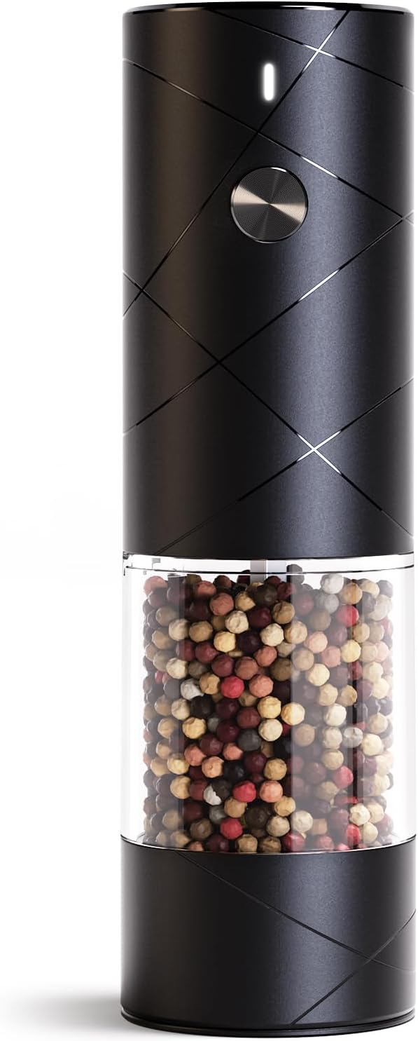 Electric Salt or Pepper Grinder with Adjustable Coarseness, Rechargeable Automatic Salt or Pepper Grinder with One Hand Operated and LED Light, Salt Grinder & Pepper Mill for Family BBQ