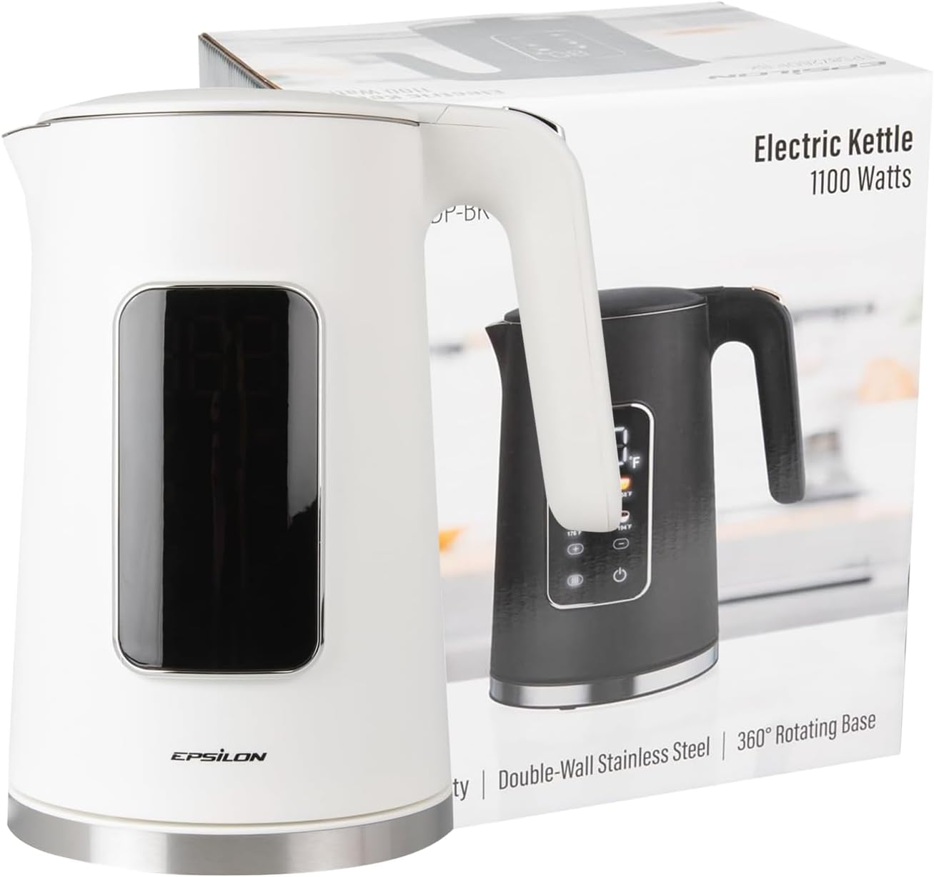 Epsilon LCD Electric Kettle 1500W - 1.7L Hot Water Tea Kettle with Digital Display, Temperature Control, Fast Boil, BPA-Free Electric Teapot with Auto Shut-Off & Boil Dry Protection
