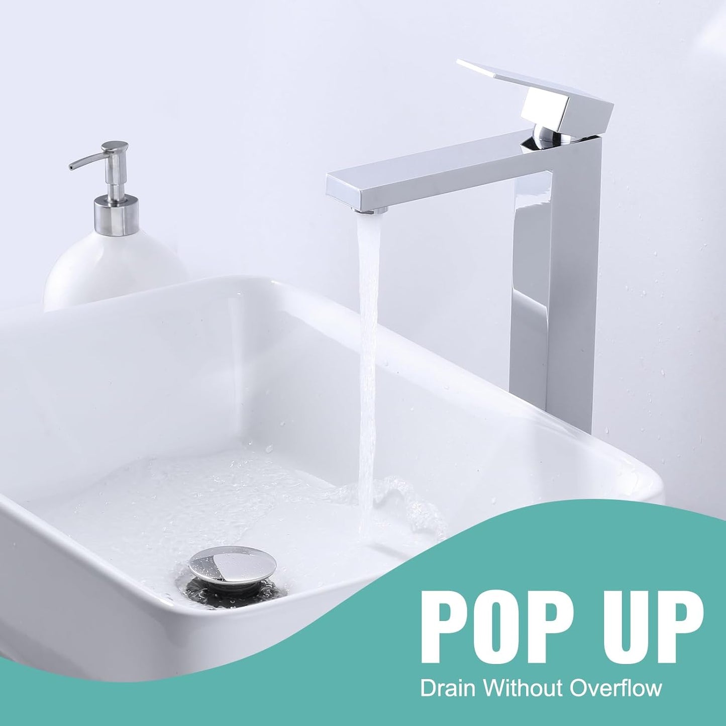 Bathroom Sink Drain Without Overflow, ARCORA Chrome Pop Up Drain for Vessel Sink Clicker Drain Stopper