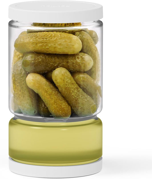 Glass Pickle Jar with Strainer Flip for Pickle Lover - 45OZ Leakproof Airtight Juice Separator for Olive, Gherkin or Chilli, BPA Free, Dishwasher and Refrigerator Safe (White, 45 oz*1 pack)