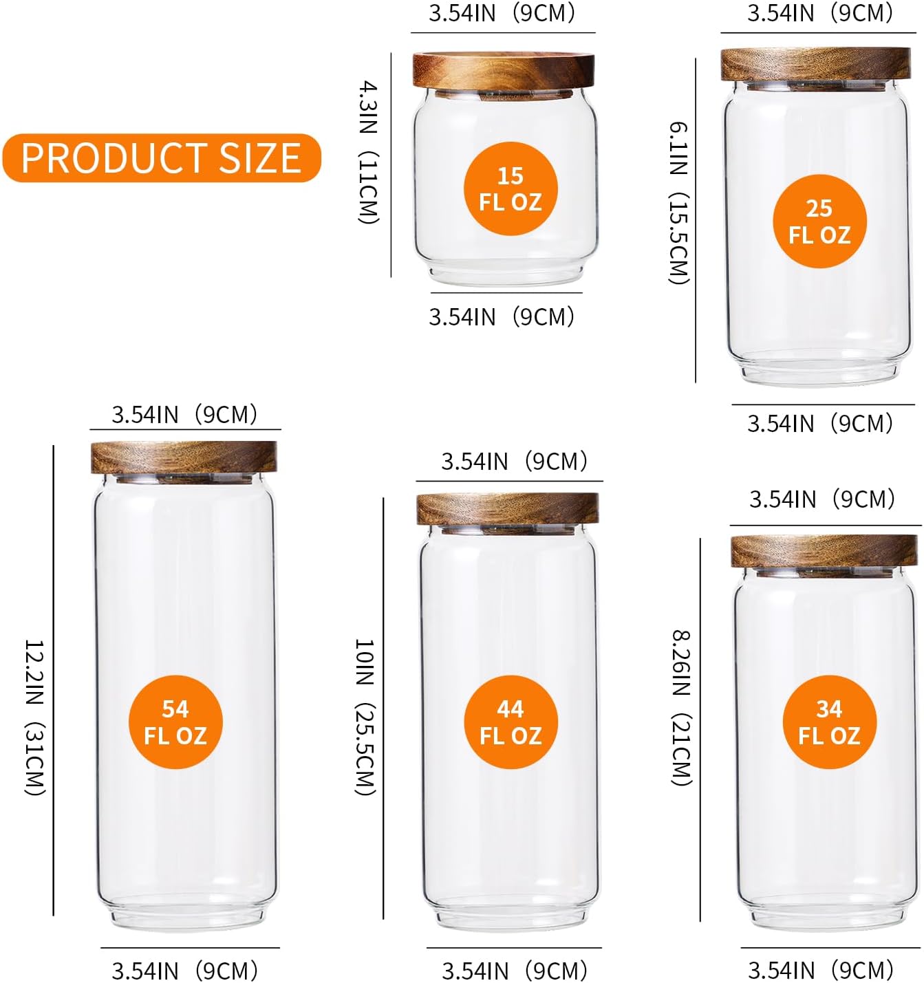 Glass Storage Containers Set, High Borosilicate Glass Jars with Wooden Lids Kitchen Food Canisters s for Coffee Beans/Sugar/Noodles/Nuts/Cookies/Pasta