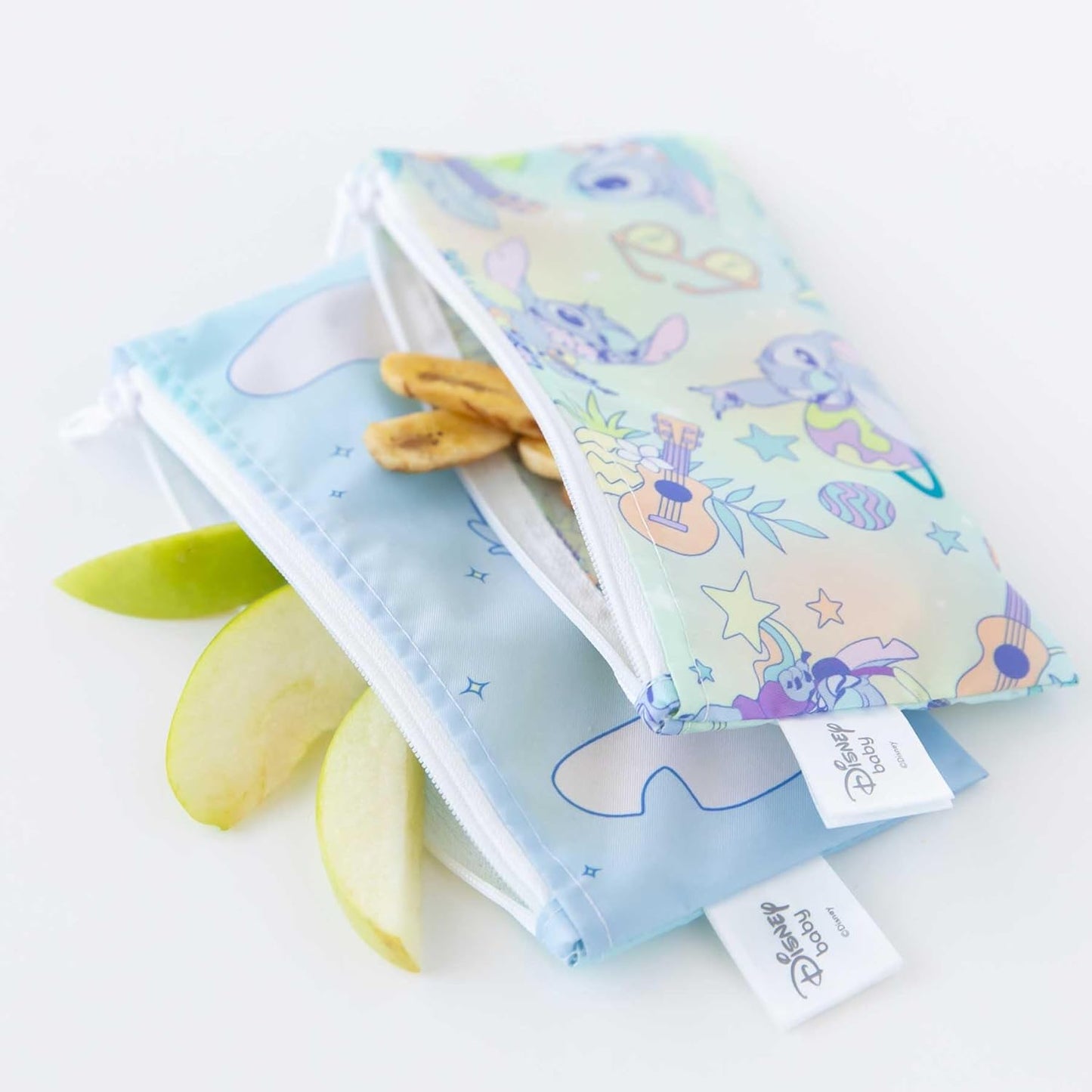 Bumkins - Cloth Snack & Sandwich Bags - For Storage, Travel, Food Prep, Lunch - Reusable, Water Resistant, Washable, Dishwasher Safe - Snack Bags for Kids - Zipper Closure - Aloha Stitch - 4 Pack