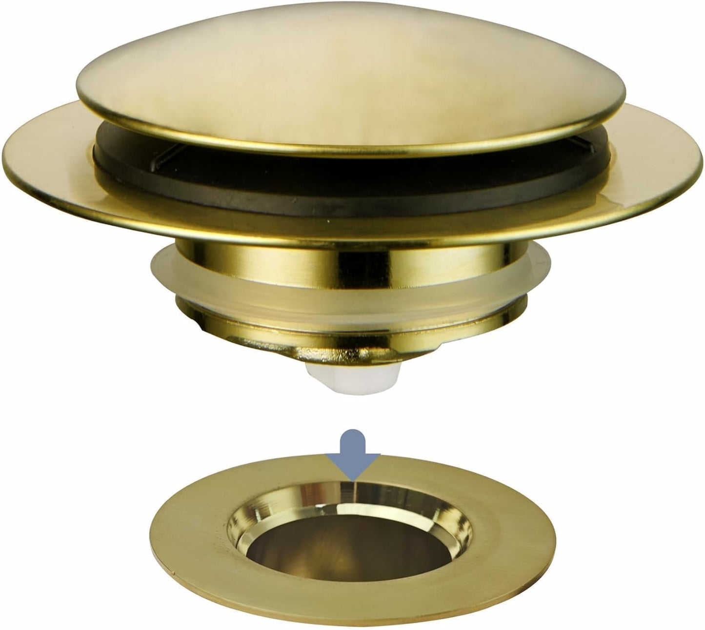 Gold Brushed Tub Drain Stopper,Universal Pop Up Bath Drain Plug Bathtub Drain Stopper,Hidrop Conversion Kit Assembly,Replaces Lift and Turn,Tip-Toe Plug Stopper for Tub,EZ Install(Gold Brushed)
