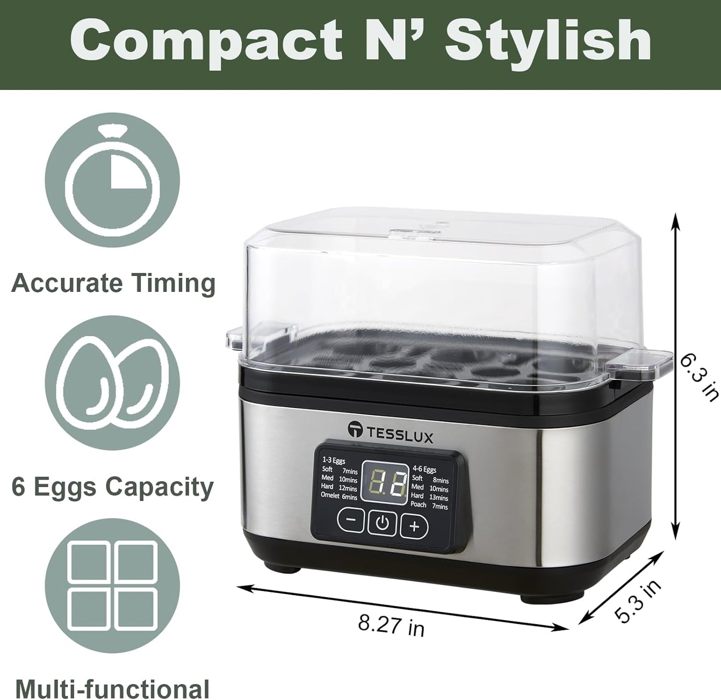 Electric Rapid Egg Cooker, 6 Egg Capacity for Hard Boiled Eggs, Poached Eggs, Scrambled Eggs, or Omelets Maker with Auto Shut Off