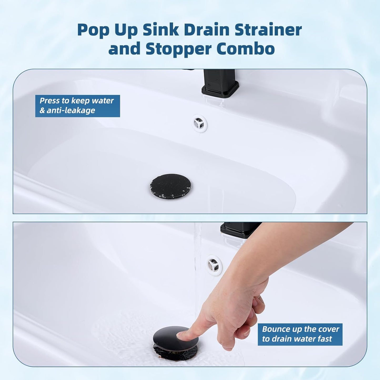 Hibbent 2 Pack 3 in 1 Bathroom Sink Drain Strainer, Pop Up Sink Stopper with Big Push Cap, Anti-Clogging Metal Filter Basket,Sink Plug with Hair Catcher for 1.1''~2.36'' Basin, Oil-Rubbed Bronze