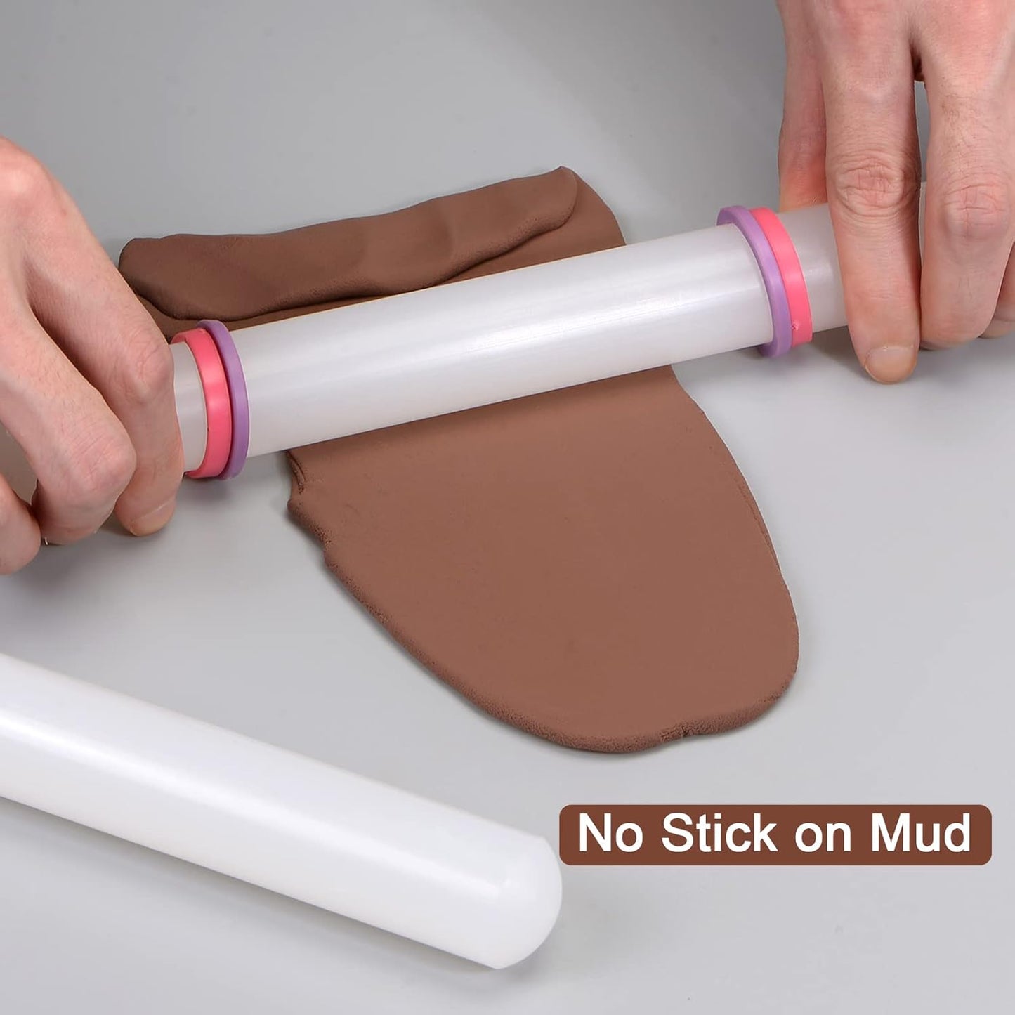 HARFINGTON 2pcs Fondant Rolling Pin with Rings PP 30cm x 2.5cm Non Stick for Baking White