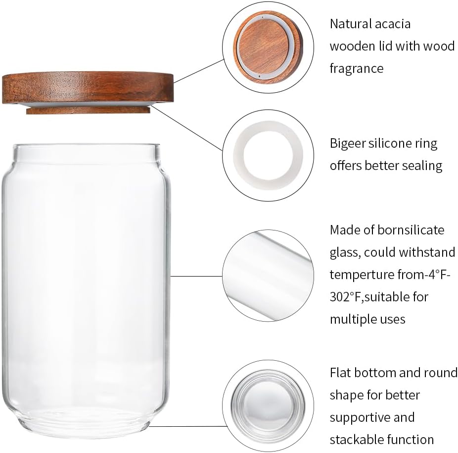 Glass Storage Jars Set of 3, 25 OZ HIgh Borosilicate Glass Containers Kitchen Food Canisters with Acacia Wood Lids for Coffee Beans/Sugar/Tea/Nuts