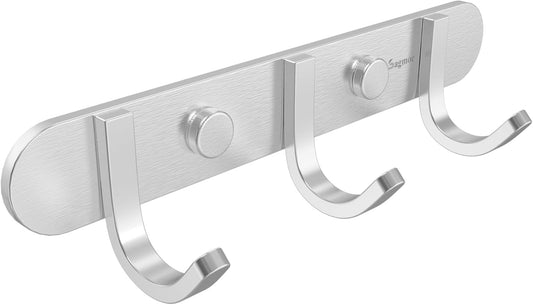 Coat Hook Rack Brushed Nickel 8-Inch Coat&Towel Hook Rail Wall Mounted with 3 Hooks, Durable Wall Hangers for Bedroom, Bathroom, Foyer, Hallway (SUS304 Stainless Steel)