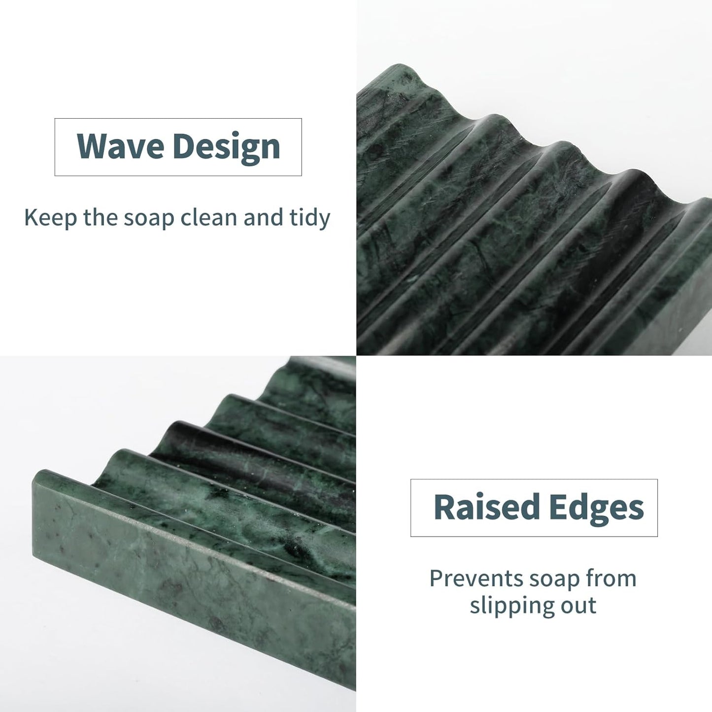 Marble Soap Dish, Soap Holder for Shower, Green Bar Soap Holder with Water Ripple Design, Easy Cleaning Stone Soap Saver for Kitchen Sink，Bathroom, Executive Indian Natural Stone Soap Tray