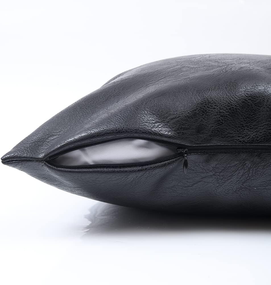 Fancy Homi Black Lumbar Faux Leather Decorative Throw Pillow Covers 12x20 Inch for Living Room Couch Bed Sofa, Boho Farmhouse Home Decor, Hand Stitched Rectangle Cushion Case 30x50 cm