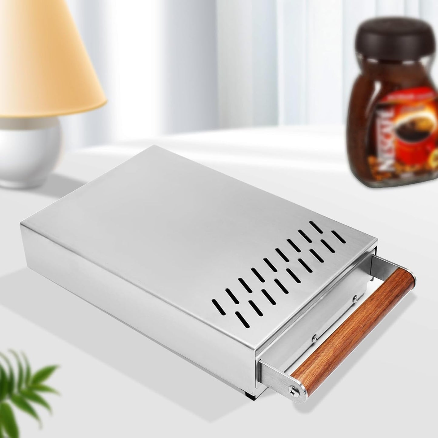 DIBTSA Espresso Knock Box Drawer, Coffee Knock Box with Shock-absorbing Removable Knock Bar and Non-Slip Base, 304 Stainless Steel, Espresso Accessories, 12.4 x 8.14 x 2.55 inch (Silver)