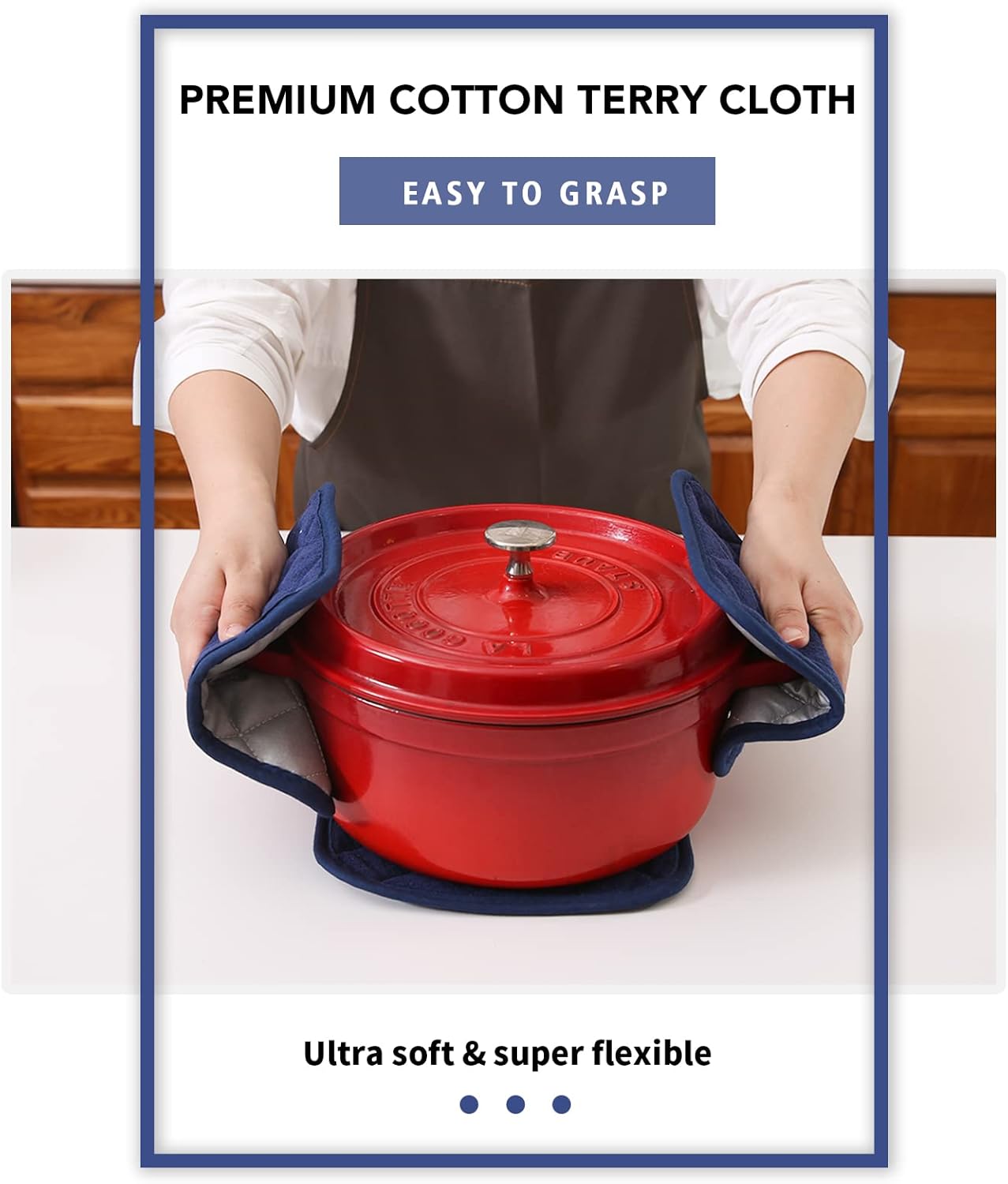 Joyhalo 6 Pack Pot Holders for Kitchen,Cotton Oven Holder with Great Heat Resistance,Non Slip Hot Pads for Kitchen Clearance,Dark Blue