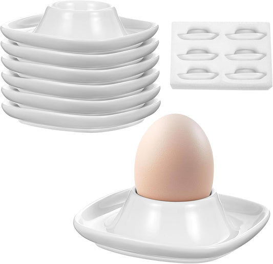 Honeydak 6 Pcs White Ceramic Egg Cups Hard Soft Boiled Egg Holders Stackable Porcelain Dish with Base for Breakfast Brunch Kitchen Serving Table Decor