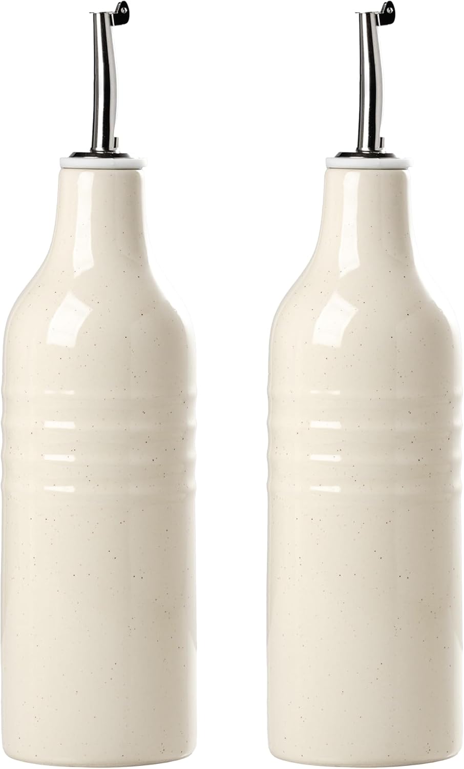 famiware Jupiter 16oz Ceramic Olive Oil Dispenser Bottle, Olive Oil and Vinegar Dispenser Bottle Set of 2 with Stainless Steel Pourers, Suitable for Storage Vinegar, Liquids, Vanilla White