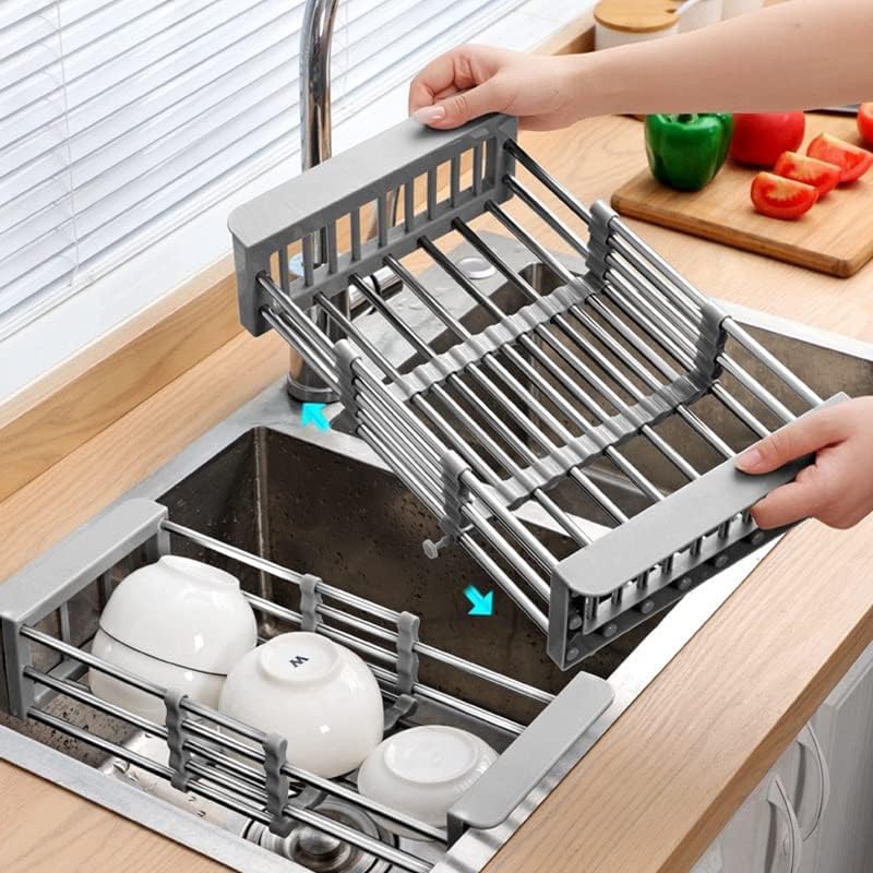 Cyrank Over The Sink Dish Drying Rack, Over The Sink Dish Drying Rack Expandable Over Sink Grill Telescopic Drain Basket Kitchen Rack Drain Basket Sink Drying Rack(S#Black)