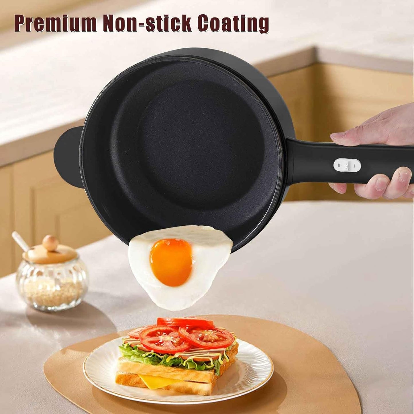 Dezin Electric Cooker, 2L Non-Stick Sauté Pan, Rapid Noodles Cooker, Mini Pot for Ramen with Power Adjustment, Dorm Room Essential
