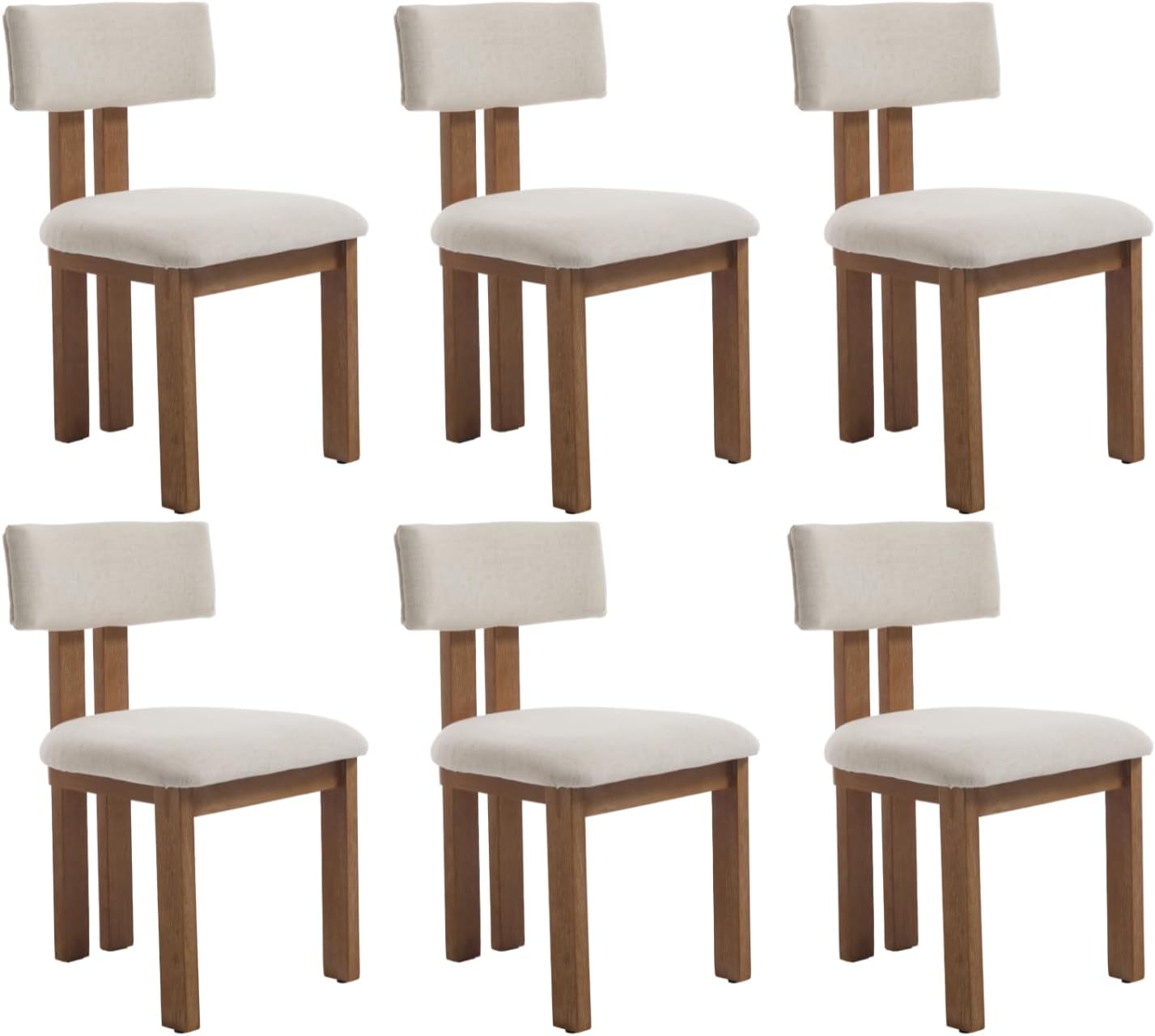 chairus Linen Dining Chairs Set of 6 Modern Farmhouse Kitchen Chairs with Open Low Back Upholstered Wood Side Chairs for Dining Room, Restaurant, Living Room, White