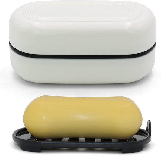 Travel Soap Container, Leakproof Soap Box, Travel Soap Holder with Removable Draining Layer, Portable Soap Case for Traveling, Camping, Gym (White, 1 Pack)
