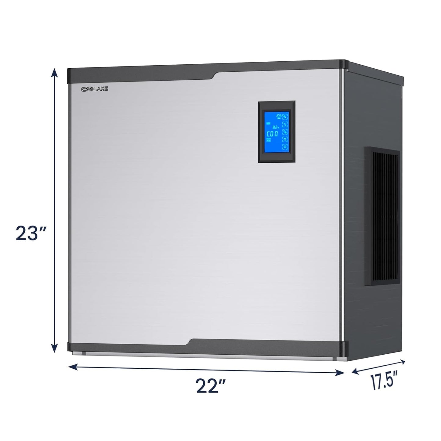 Coolake Commercial Ice Machine 550lbs/24H, 22 Inch Air Cooled Stainless Steel Industrial Ice Maker, Modular Ice Cube Machine for Restaurant Hotel, DOE ETL Listed, Self-Cleaning - Head Only