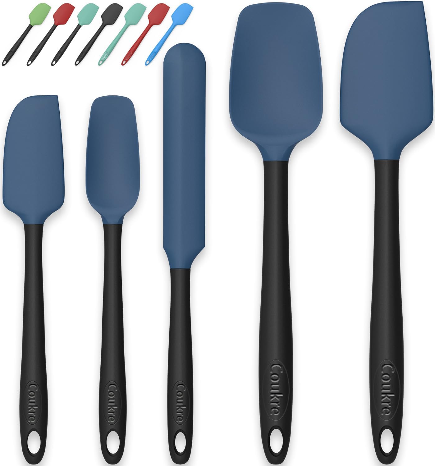Coukre Silicone Spatula Set of 5,High Temperature Resistant, Food Grade Silicone, Dishwasher Safe, for Baking, Cooking (Dark Blue)