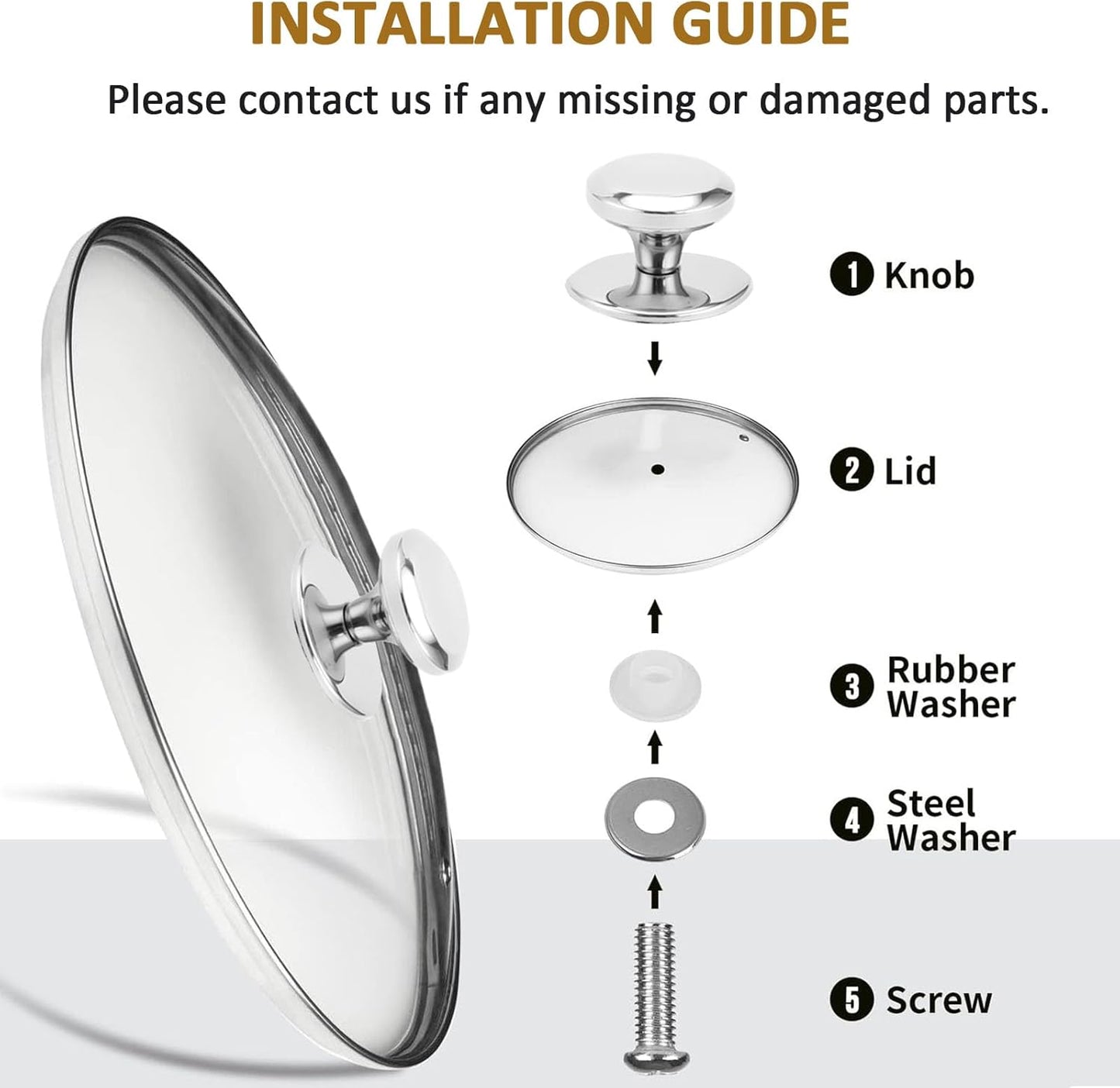 Glass Lid for 12.5 Inch Stainelss Steel Cast Iron Skillets Frying Pans, 32cm Tempered Lids for Dutch Ovens, 12.5 In Pan Cover with Stainless Steel Rim for Stock Pots, Dishwasher Safe