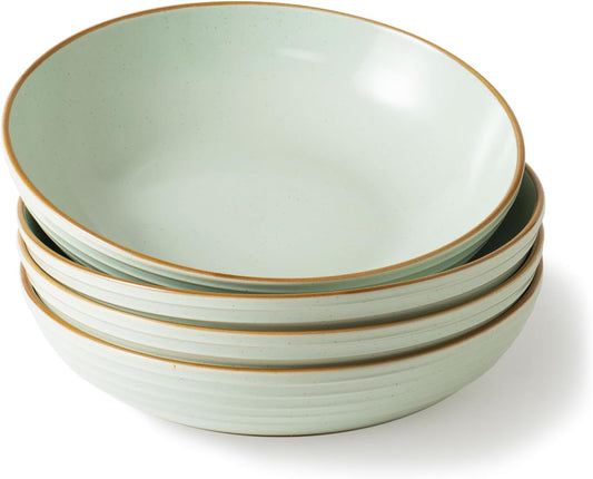 famiware Jupiter Pasta Bowls, 30 OZ Large Salad Bowls Set of 4, Microwave and Dishwasher Safe, Sturdy & Stackable, Serving Bowls for Kitchen, Light Green