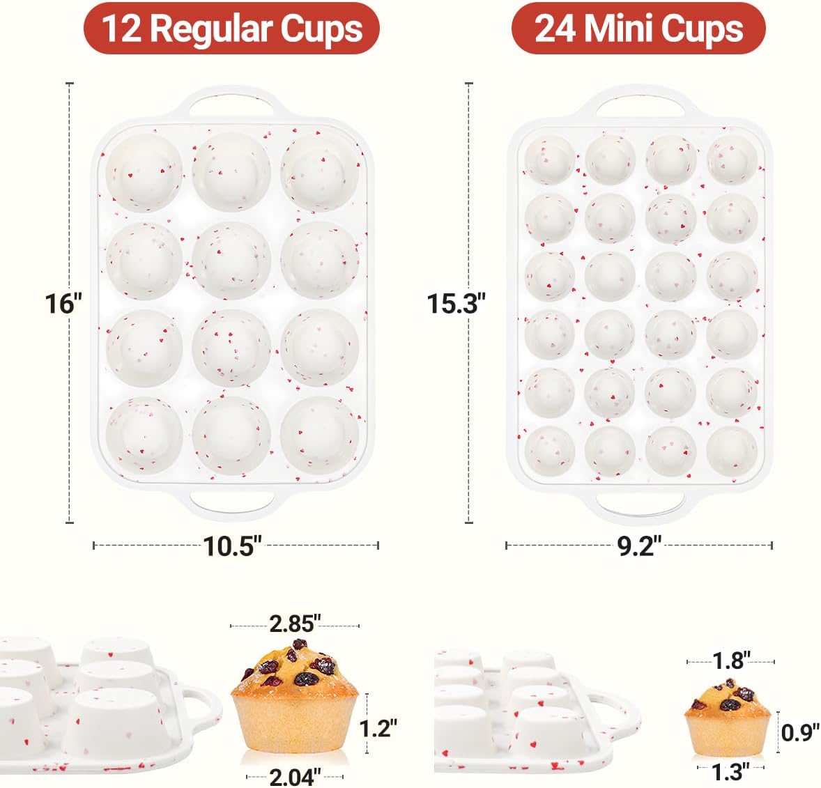 Silicone Muffin Pans for Baking, Metal Reinforced Frame Regular 24 Cups & Mini 12 Cups Cupcake Pan Nonstick Muffin Pan for Homemade Baking Easy to Handle