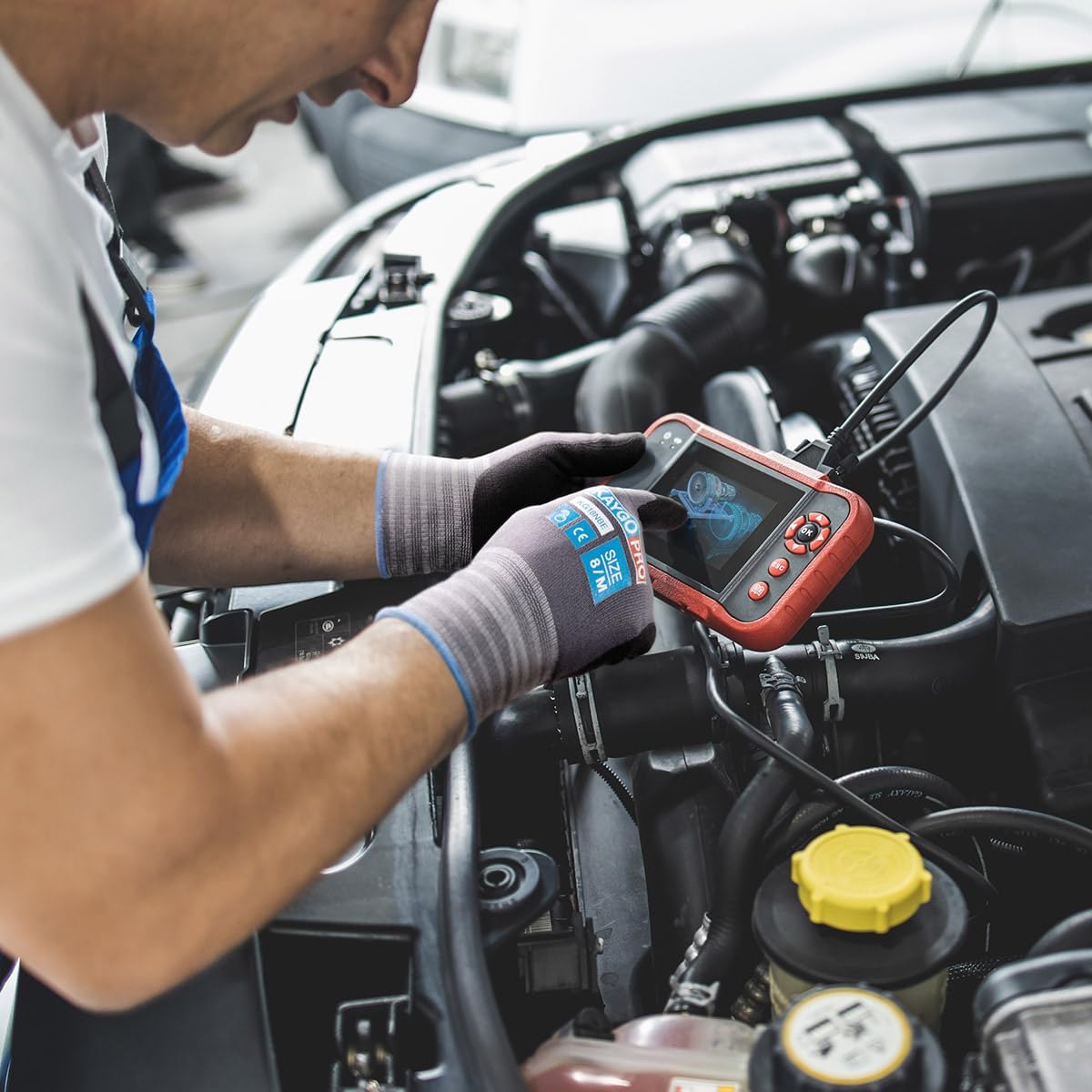 KAYGO Safety Work Gloves MicroFoam Nitrile Coated, 3 Pairs KG18NB,Seamless Knit Nylon Glove with full fingers Touchscreen, Ideal for Automotive,Warehouse,Construction (Small,Gray)